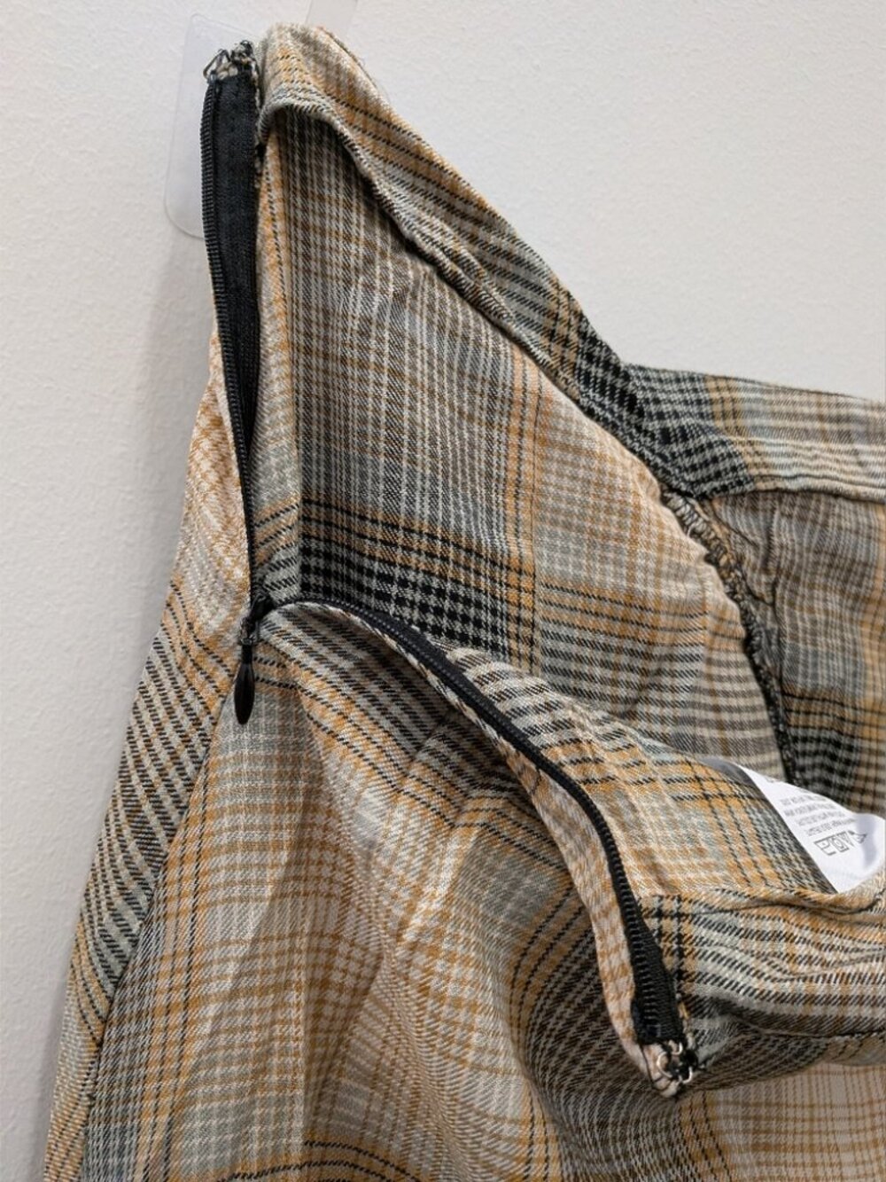 Plaid Midi Skirt with Draped Front - Beige - Picture 3 of 5